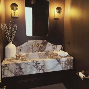 Handcrafted Calacatta Monet Marble Sink with Backsplash: Luxury Bathroom Vanity