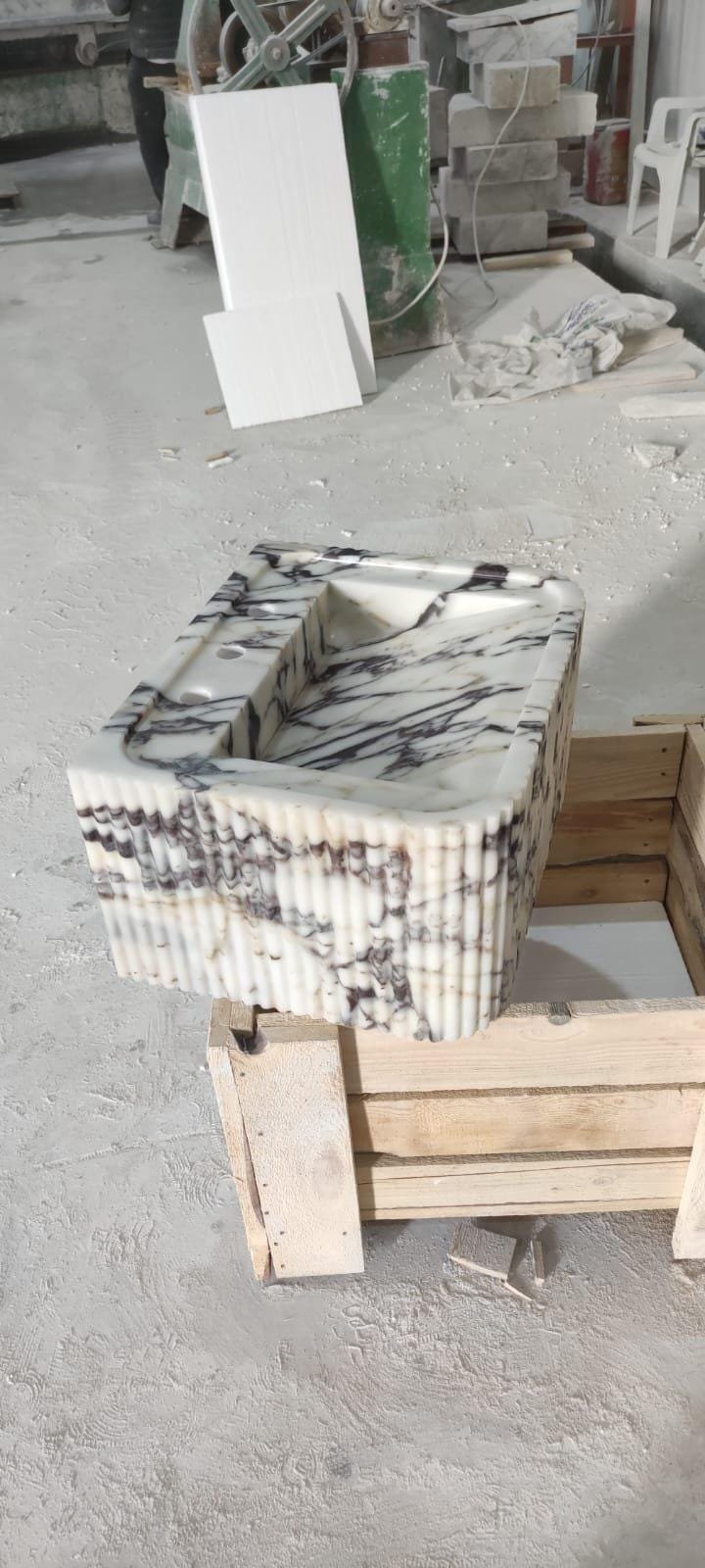 Calacatta Viola Marble Fluted Sink Rectangle 18x22 Wall Mount - Image 3