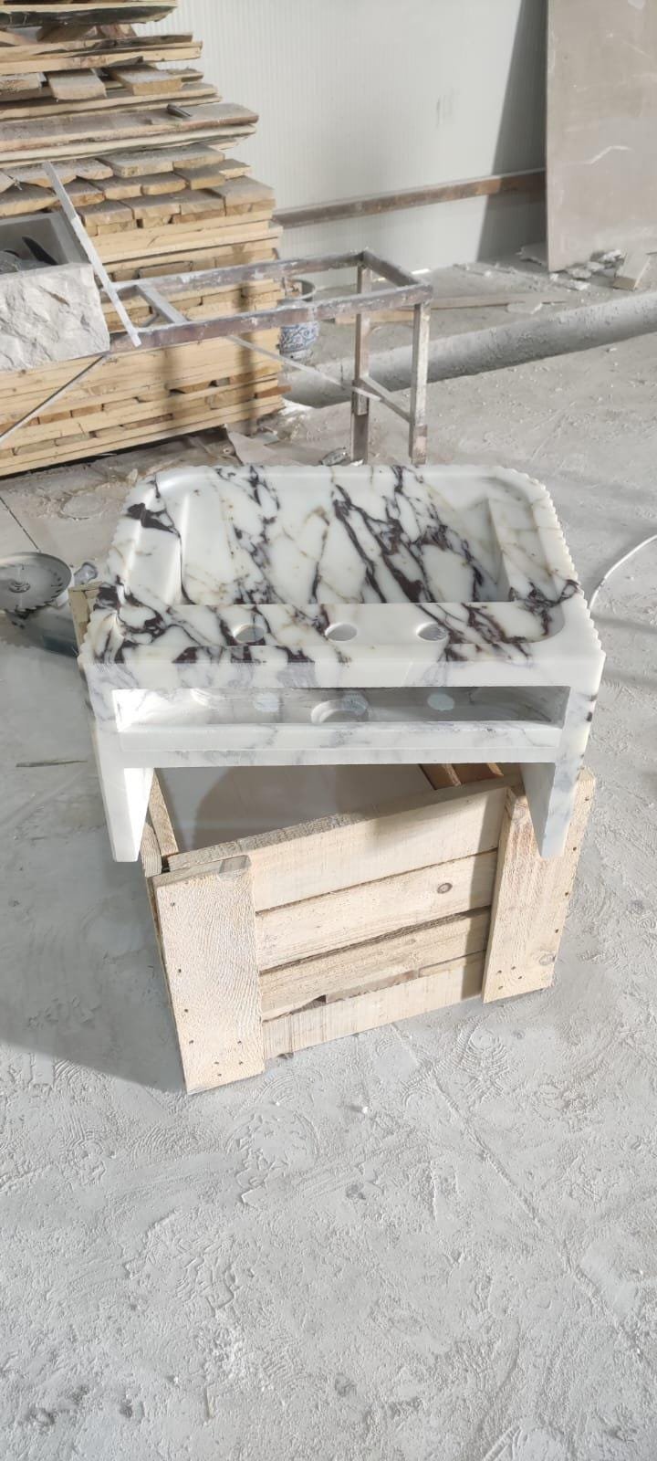 Calacatta Viola Marble Fluted Sink Rectangle 18x22 Wall Mount - Image 4