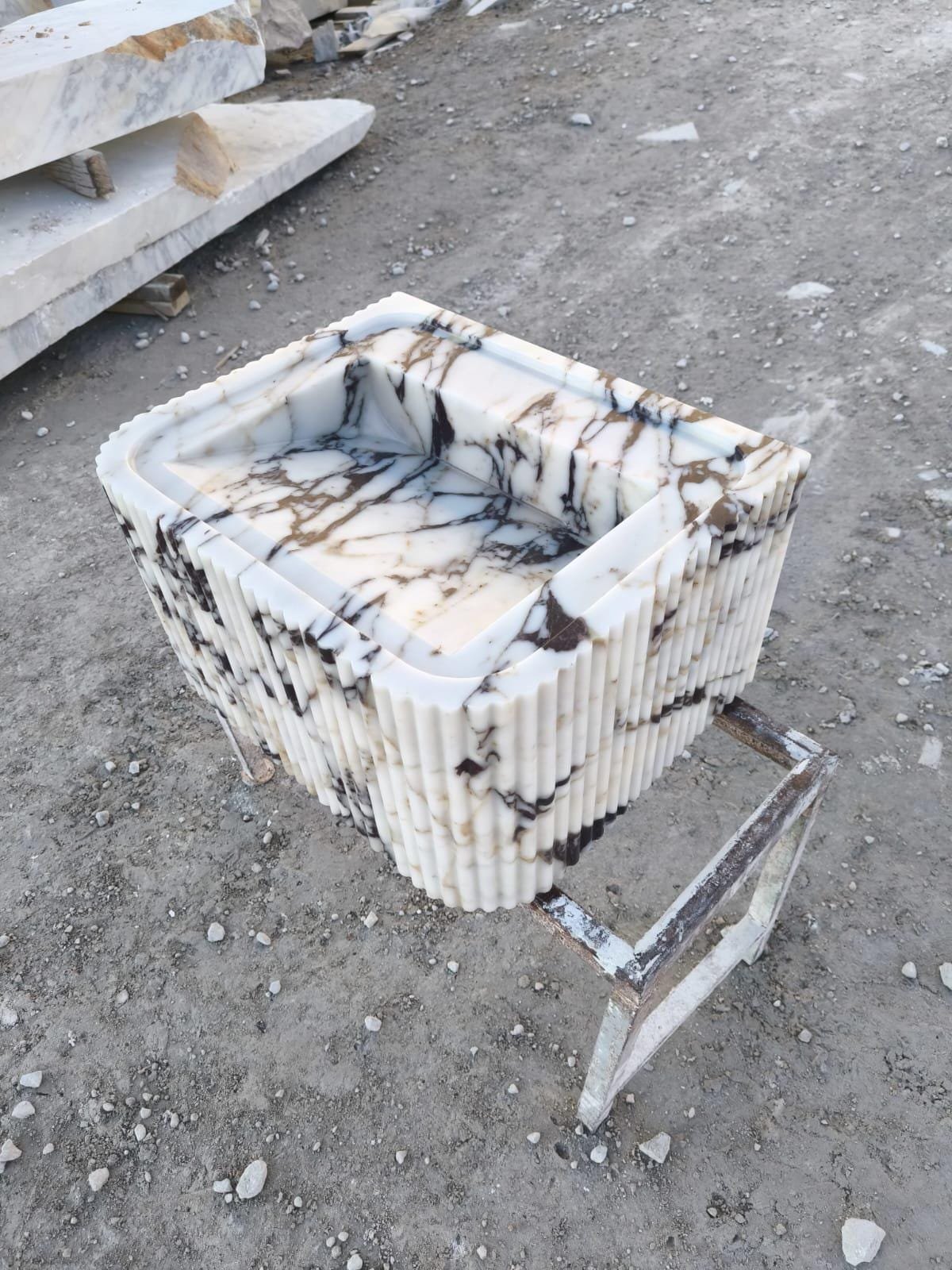 Calacatta Viola Marble Fluted Sink Rectangle 18x22 Wall Mount - Image 2