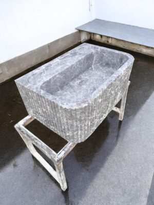 Handcrafted Tundra Grey Marble Sink: Fluted Stone Vanity Basin