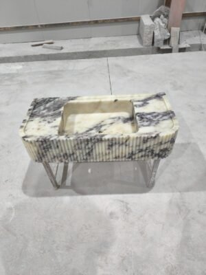 Handmade Calacatta Viola Marble Sink: Fluted Wall-Mounted Bathroom Basin