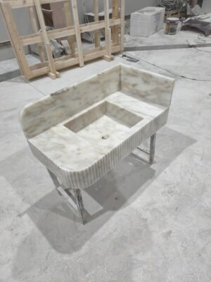 Handcrafted Calacatta Gold Marble Sink: Modern Bathroom Vanity (18x34x6 Inches)