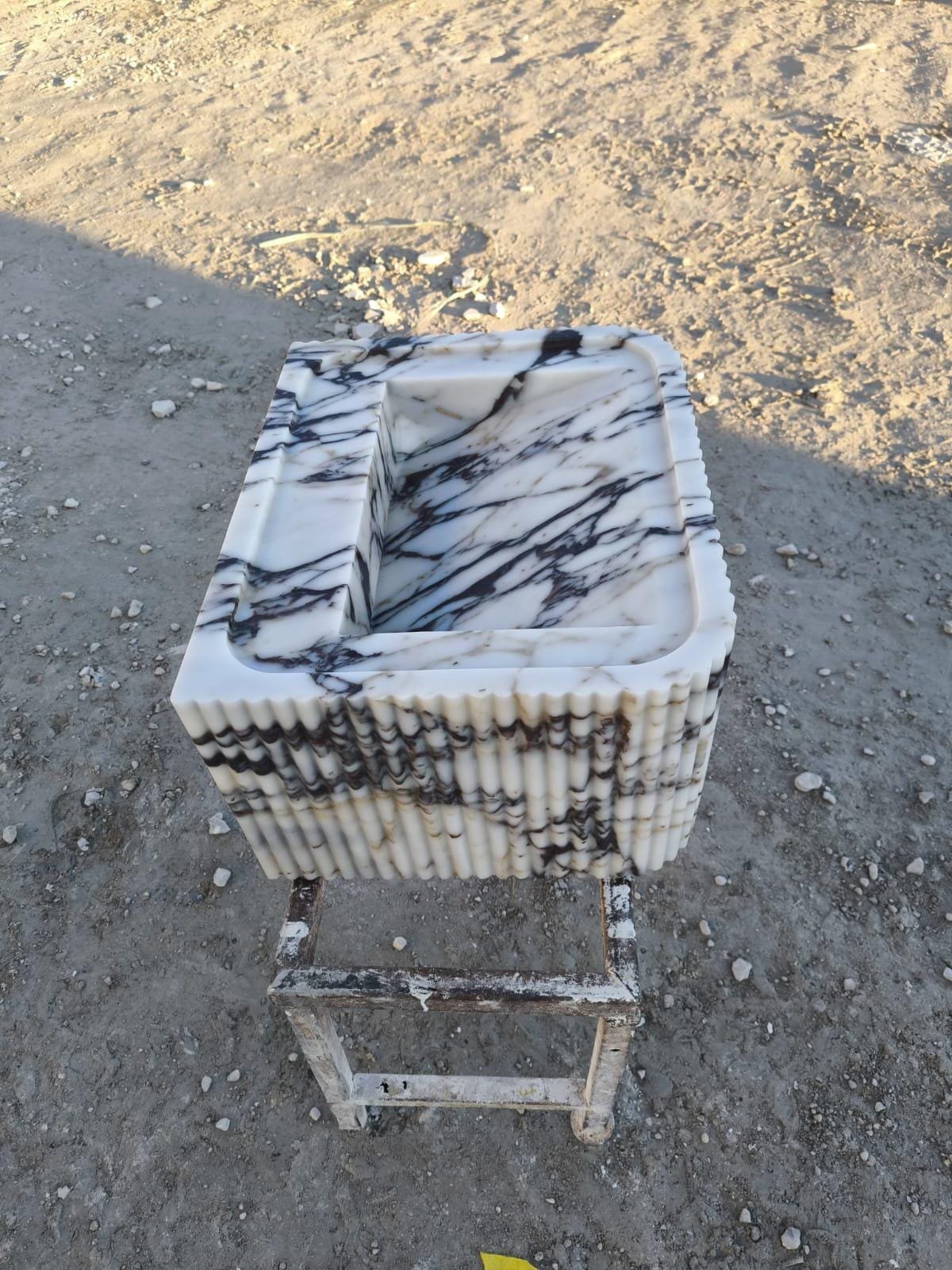 Calacatta Viola Marble Fluted Sink Rectangle 18x22 Wall Mount - Image 8