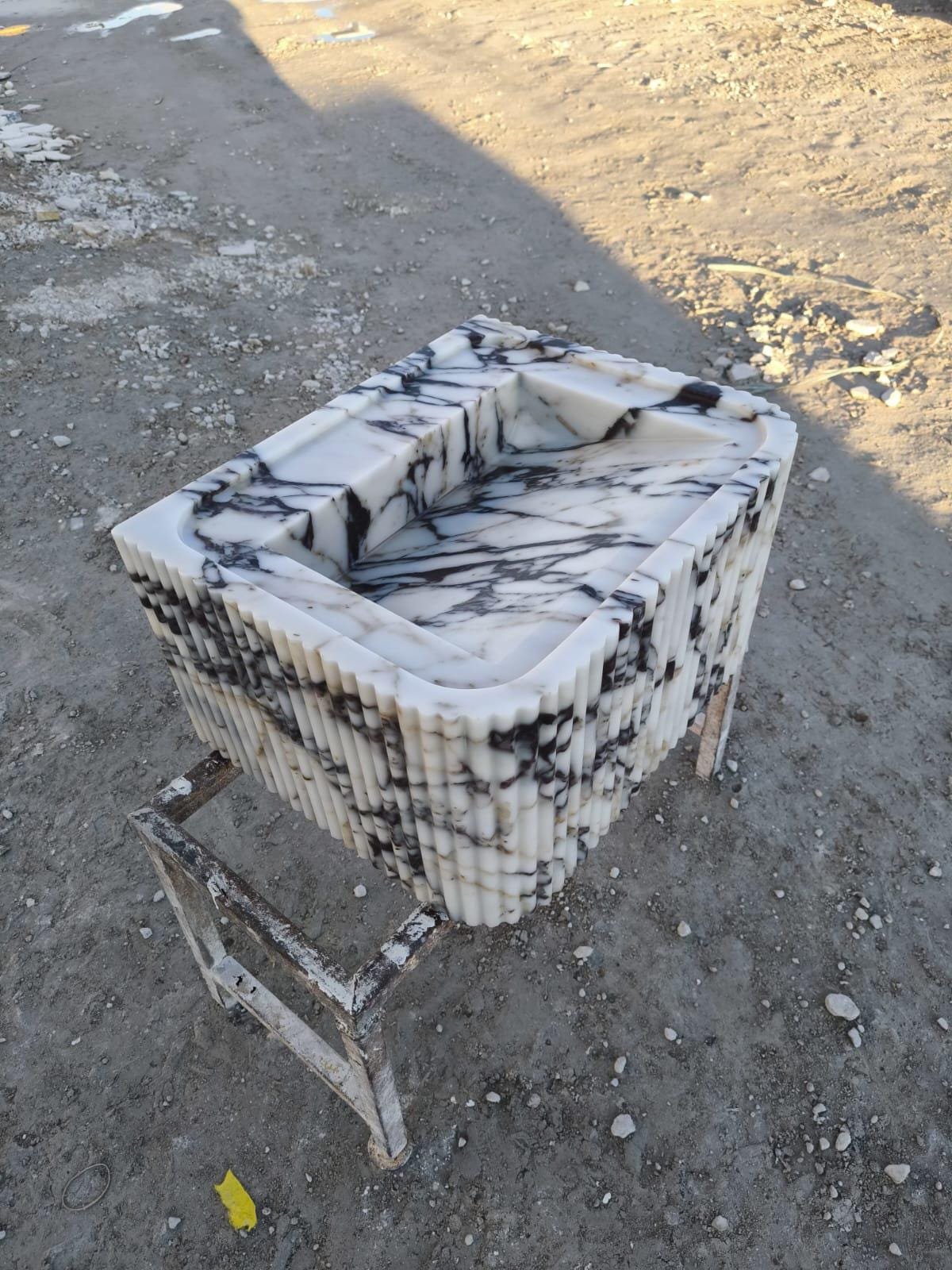 Calacatta Viola Marble Fluted Sink Rectangle 18x22 Wall Mount - Image 7