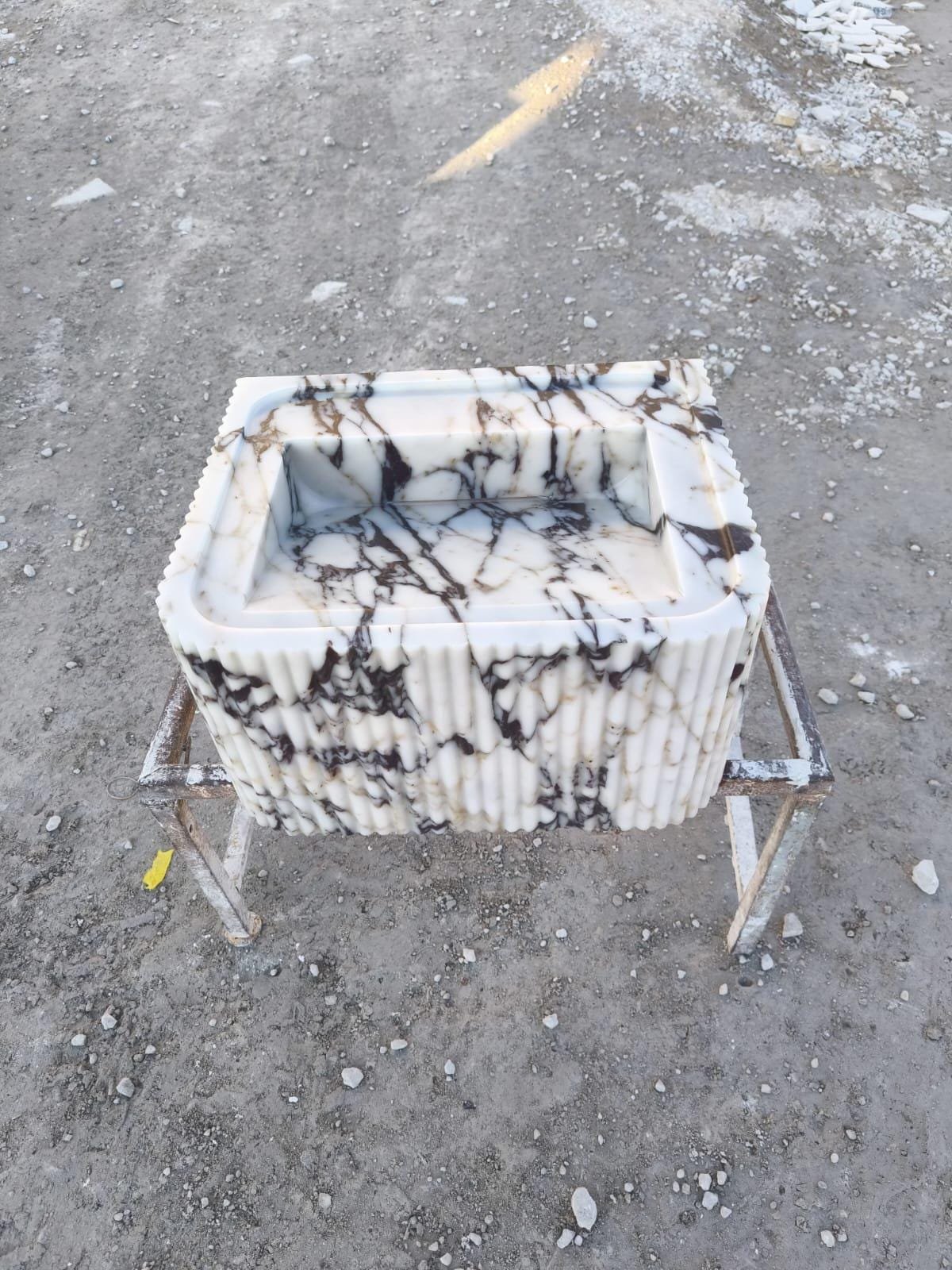 Calacatta Viola Marble Fluted Sink Rectangle 18x22 Wall Mount - Image 5