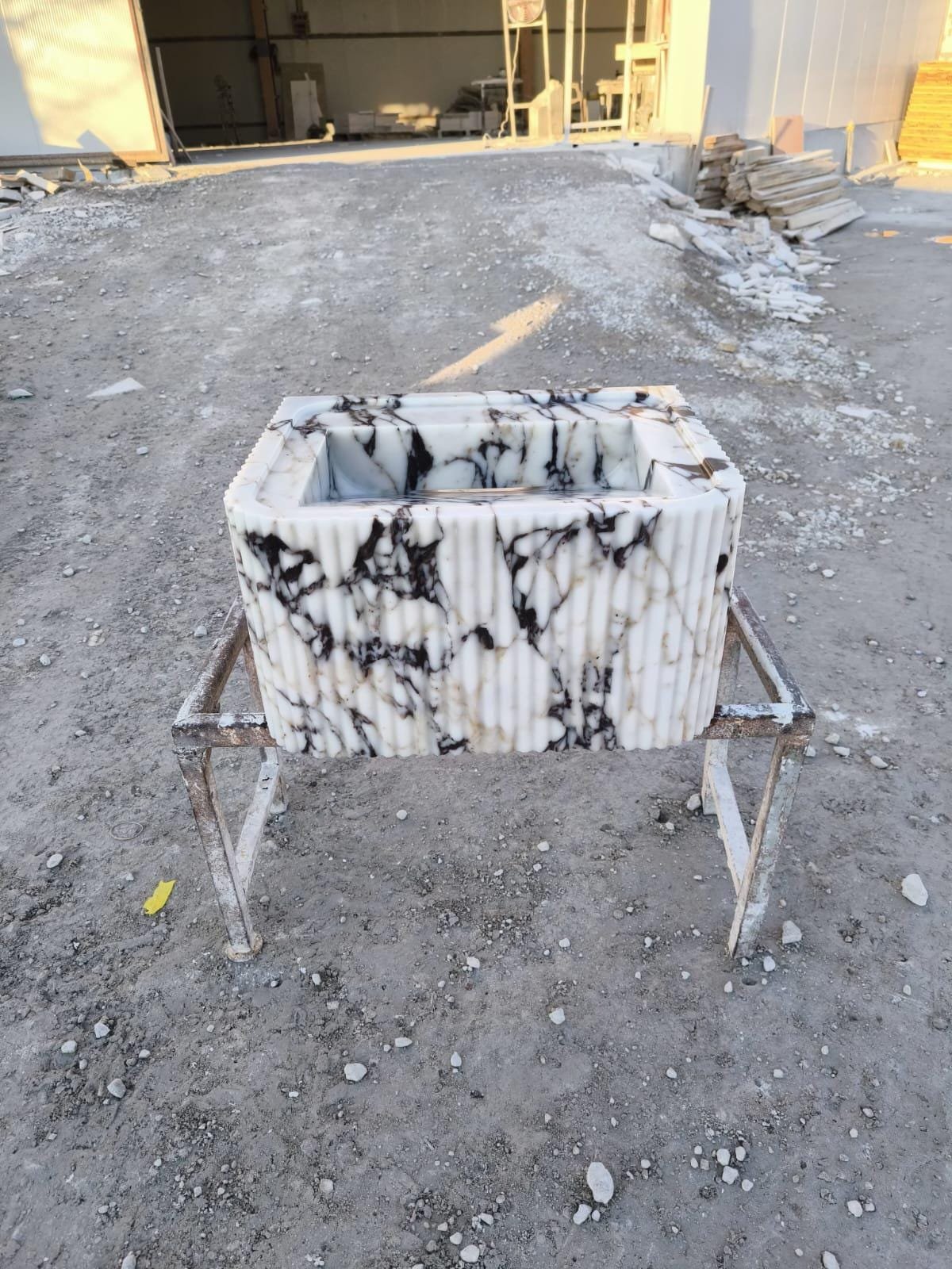 Calacatta Viola Marble Fluted Sink Rectangle 18x22 Wall Mount - Image 9