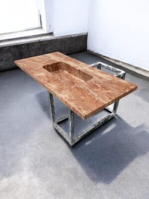 Handmade Red Travertine Countertop Sink: Rustic Stone Vanity (22x44x5 Inch)
