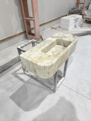 Calacatta Gold Marble Sink: Grooved Front, Luxury Stone Vessel