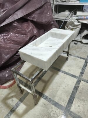 Handcrafted White Marble Sink: Fluted Front Bathroom Vanity (18x39x6 Inches)
