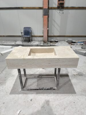 Handcrafted Travertine Chiseled Sink: Rustic Bathroom Vanity (22x48x8 Inches)