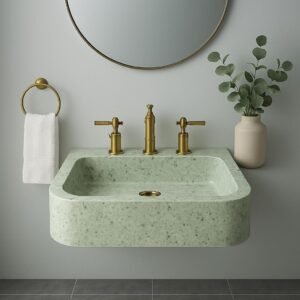 Green Marble Oval Vessel Sink: Handcrafted Stone Bathroom Basin