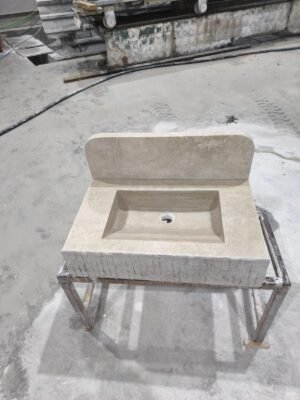 Handcrafted Travertine Sink with Backsplash: Rustic Bathroom Vanity (16x25x6")