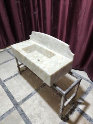 Handmade Calacatta Gold Marble Sink: Rectangular Bathroom Vanity with Backsplash