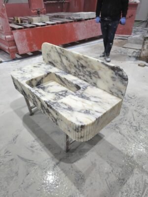 Handmade Calacatta Viola Marble Bathroom Sink with Backsplash (20x48x8 Inch)