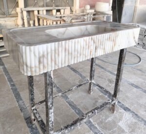 Calacatta Gold Marble Sink: Ribbed Front, Luxury Bathroom Vanity