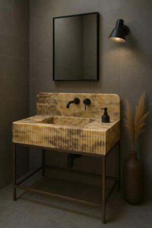Handmade Calacatta Viola Marble Sink with Backsplash: Luxury Bathroom Vanity