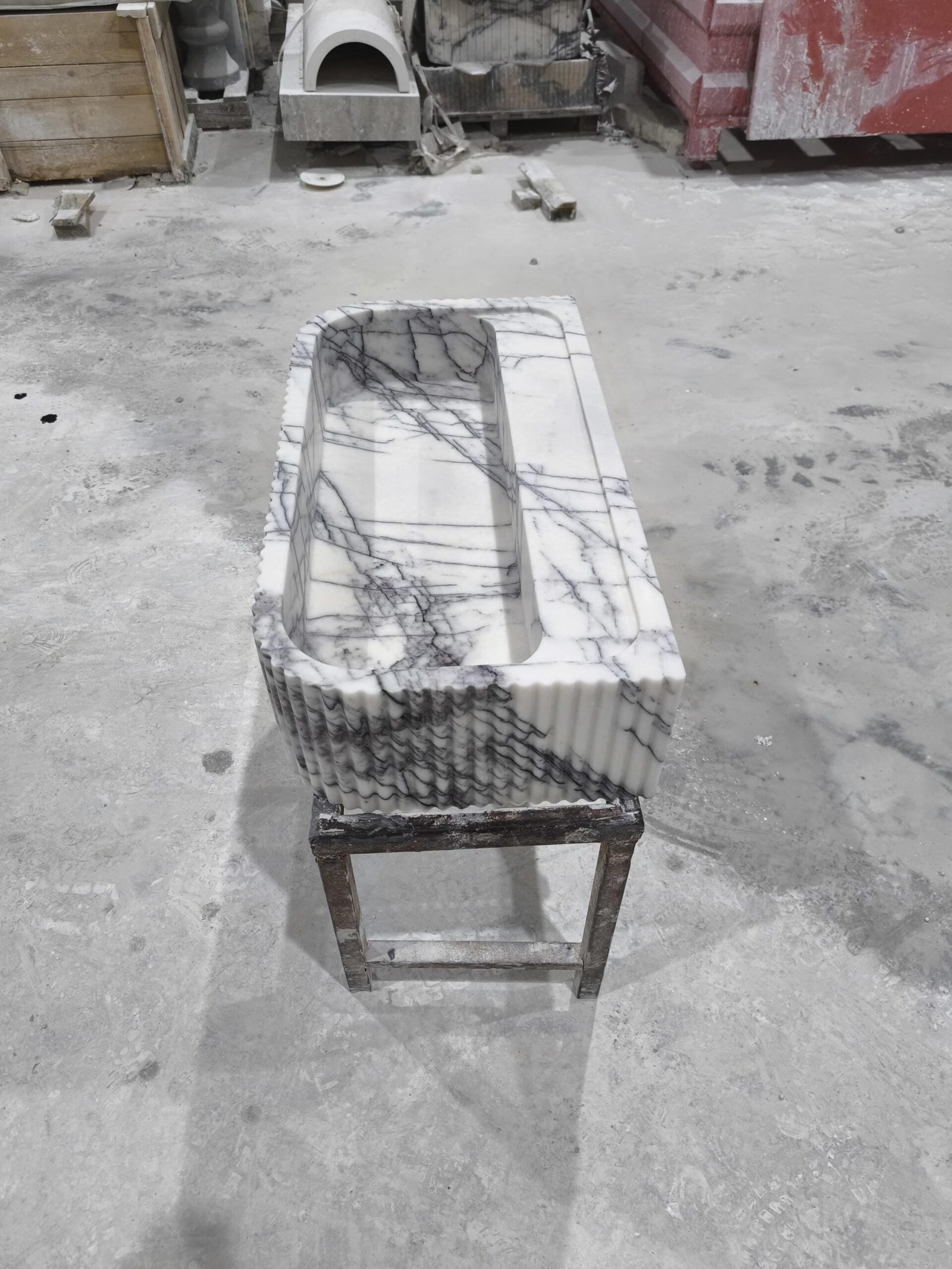 Lilac Marble Rectangular Sink: Modern Sculpted Stone Washbasin (16x30x8 Inches) - Image 5