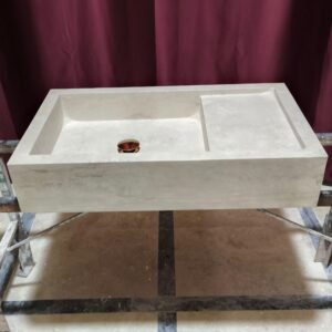 Travertine Marble Sink with Shelf: Hand-Carved Stone Vessel Basin