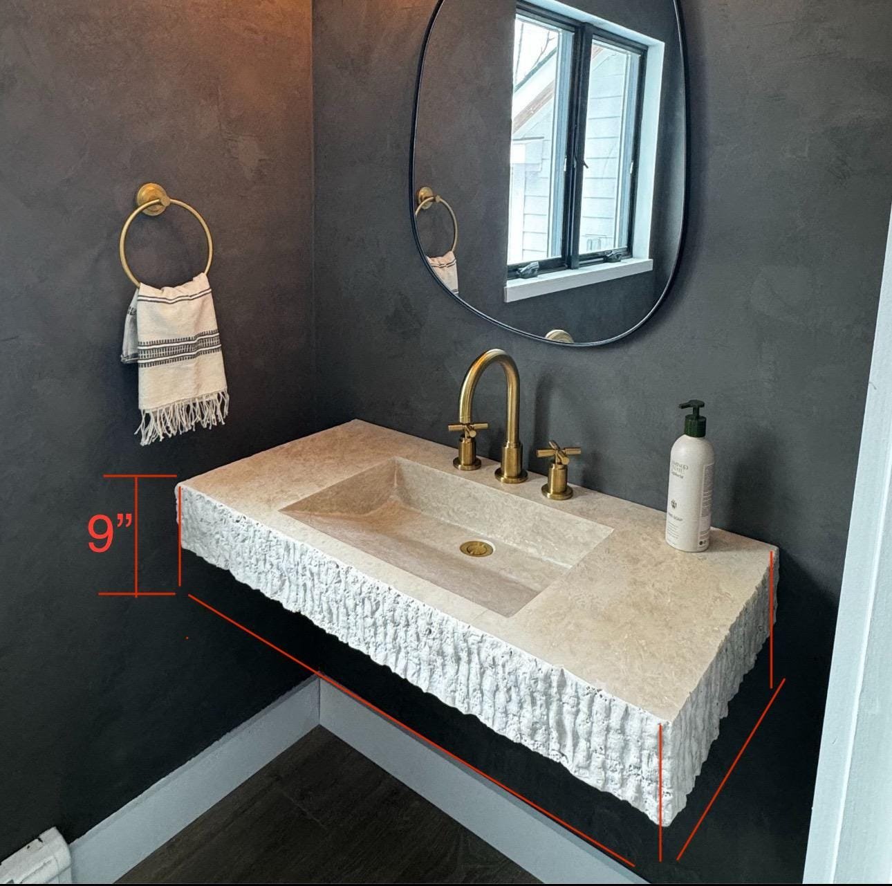 Rustic Travertine Split Face Marble Sink: Wall Mounted Vanity - Image 9