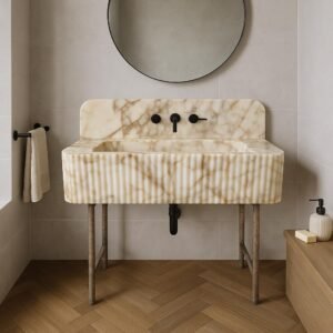 Handmade Calacatta Gold Marble Sink with Backsplash: Luxury Bathroom Vanity