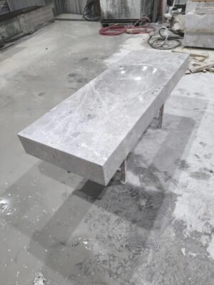 Tundra Grey Marble Sink: Extra Wide 60" Bathroom Vanity - Handmade Stone Basin