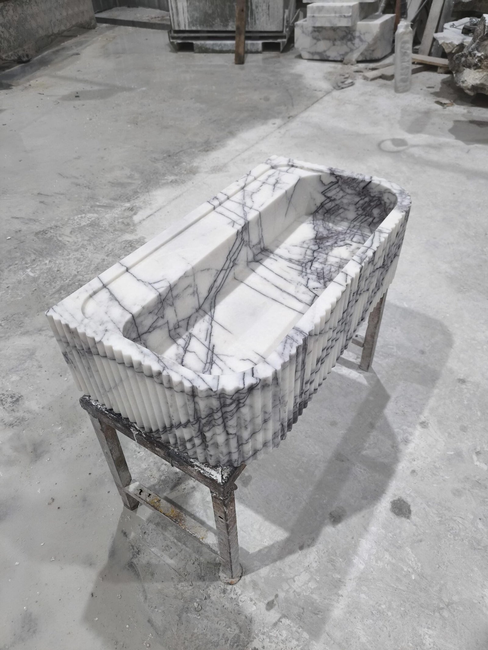 Lilac Marble Rectangular Sink: Modern Sculpted Stone Washbasin (16x30x8 Inches) - Image 2