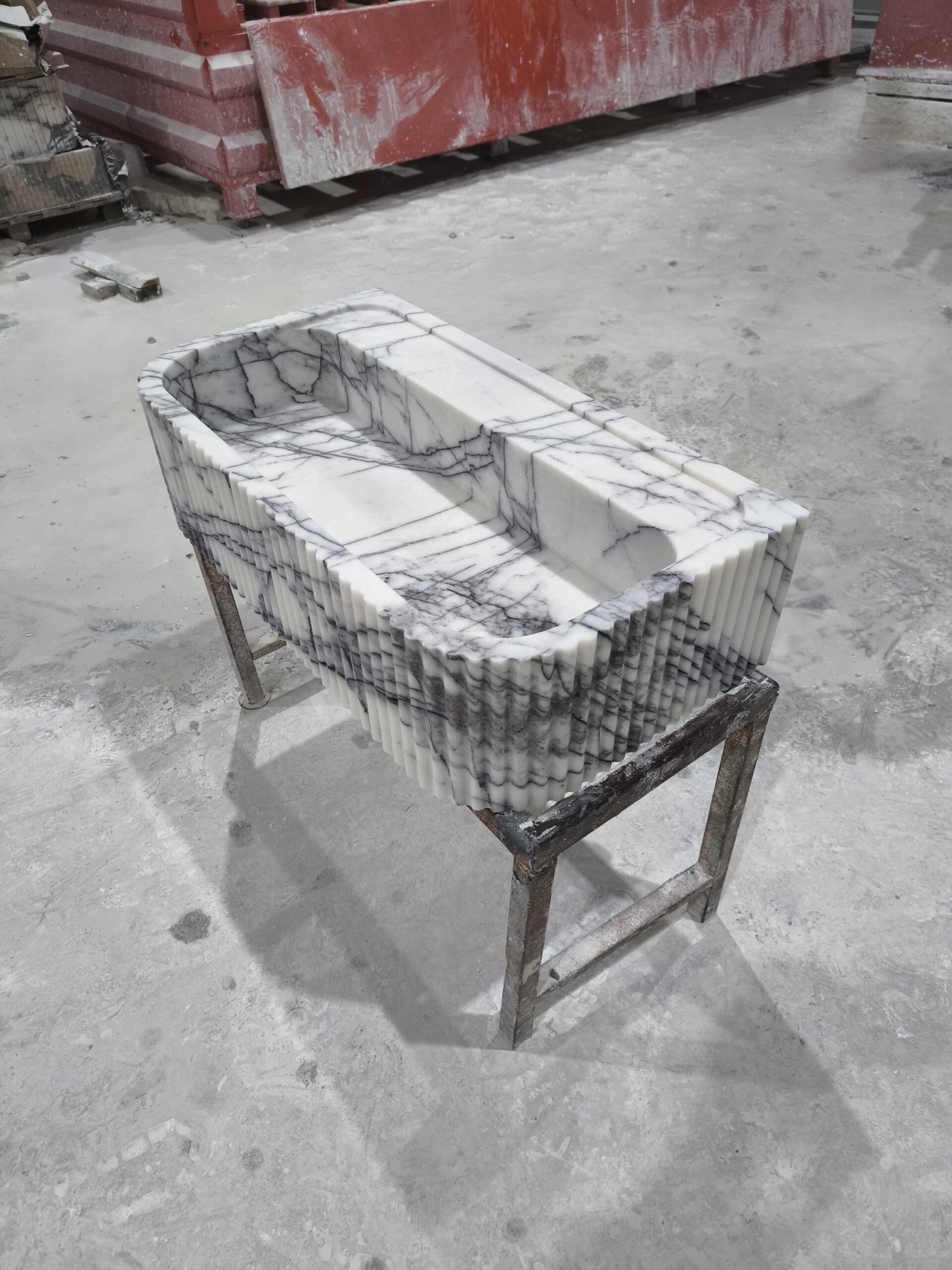 Lilac Marble Rectangular Sink: Modern Sculpted Stone Washbasin (16x30x8 Inches)