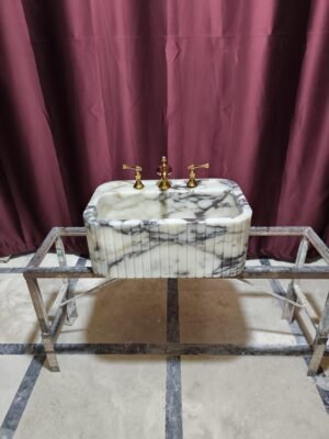 Handcrafted Calacatta Gold Marble Sink: Fluted Luxury Vanity Basin