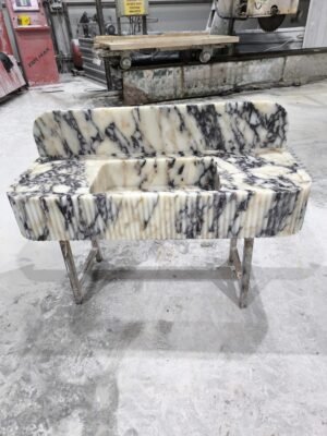 Calacatta Viola Marble Sink with Backsplash: Luxury Bathroom Vanity (18x46x8”)