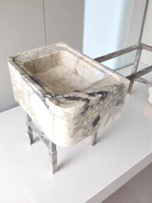 Calacatta Monet Marble Sink: Handmade Vanity with Metal Base
