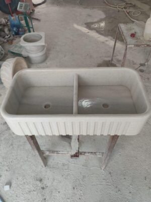 Carrara Marble Farmhouse Sink: Ribbed Apron Front, Double Bowl