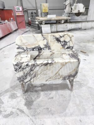 Calacatta Viola Marble Sink with Fluted Backsplash: Italian Luxury Bath Decor