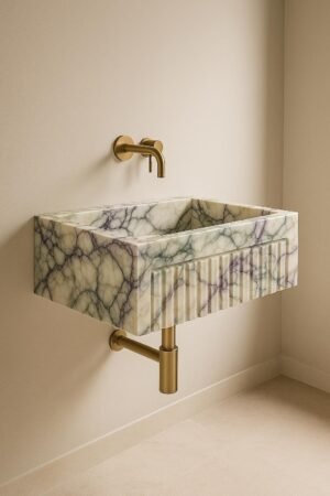 Calacatta Viola Marble Sink: Fluted Vanity Basin, Modern Bathroom