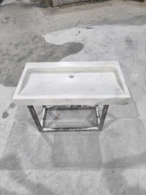 White Marble Sink: Minimalist Stone Vanity Basin - Modern Bathroom