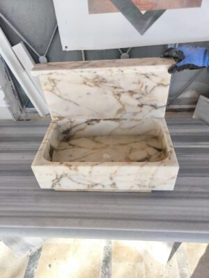 Calacatta Gold Marble Sink with Backsplash: Handmade Italian Vanity Basin