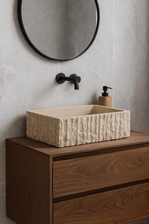 Handcrafted Travertine Marble Sink: Rustic Small Bathroom Basin 9x16x5”