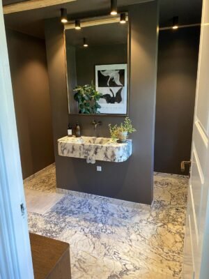 Calacatta Viola Marble Sink: Sculpted Stone Basin, Handmade Bathroom Vanity