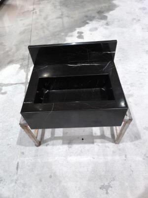 Nero Marquina Marble Sink with Backsplash: Modern Black Stone Vanity Basin