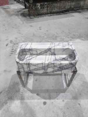 Lilac Marble Sink: 36" Rectangular Vanity Basin with Scalloped Edge