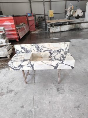 Calacatta Viola Marble Sink: 48" Vanity Basin with Backsplash