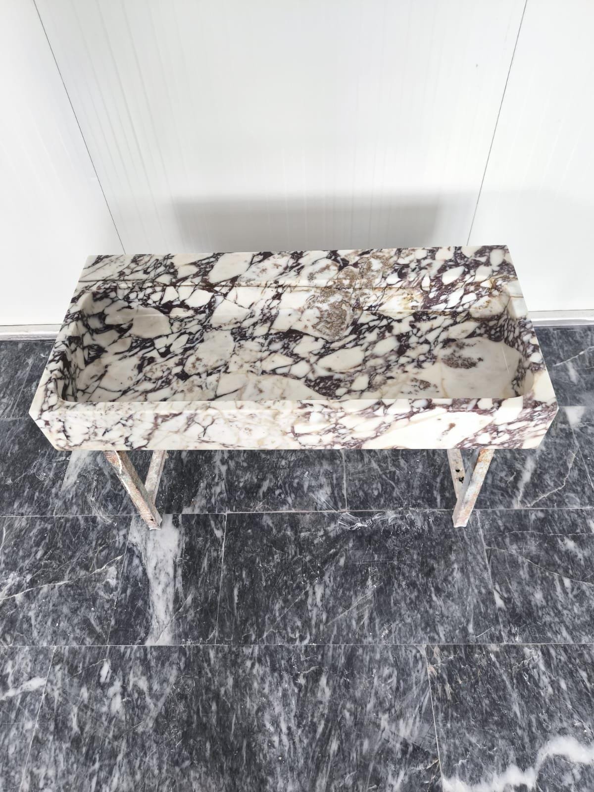Calacatta Viola Marble Sink – Double Faucet Vanity Top with Bold Natural Veining - Image 5