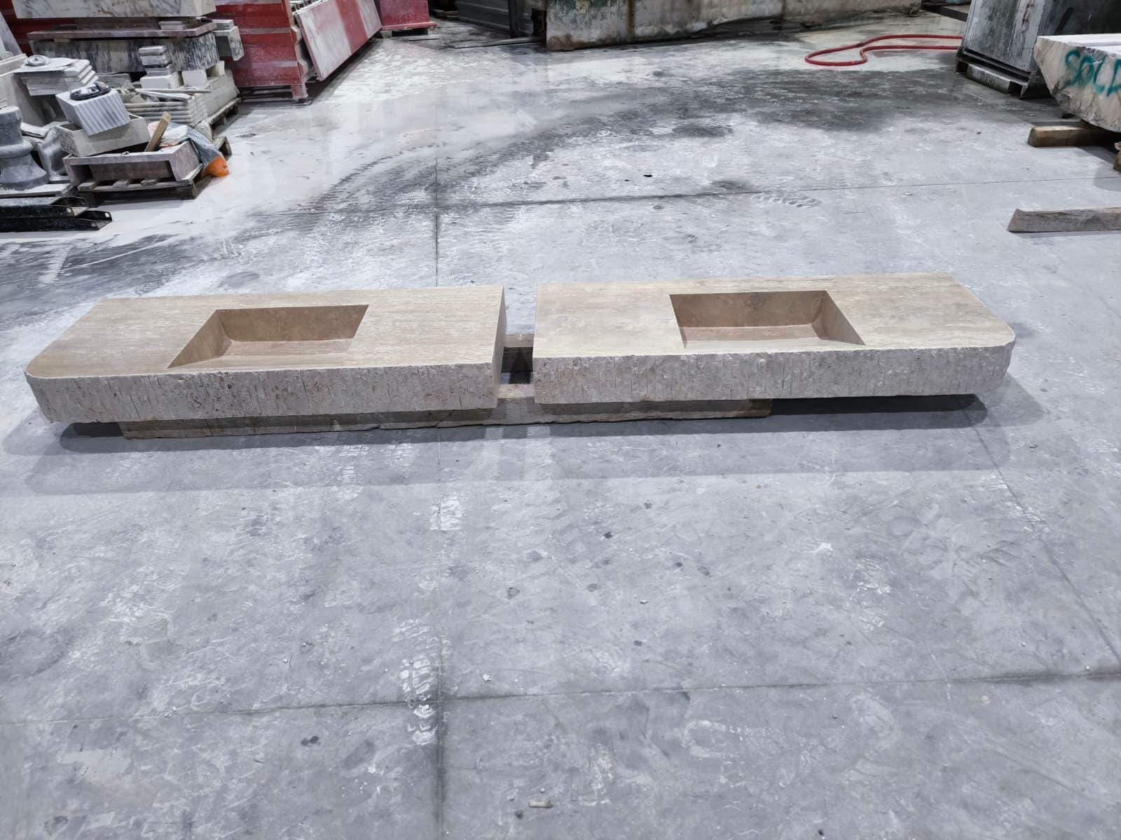 Travertine Marble Sink – Double Basin Vanity Top with Textured Front for Modern Bathrooms - Image 2