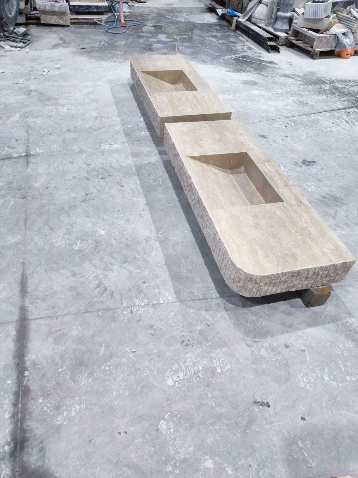 Travertine Marble Sink – Double Basin Vanity Top with Textured Front for Modern Bathrooms - Image 4