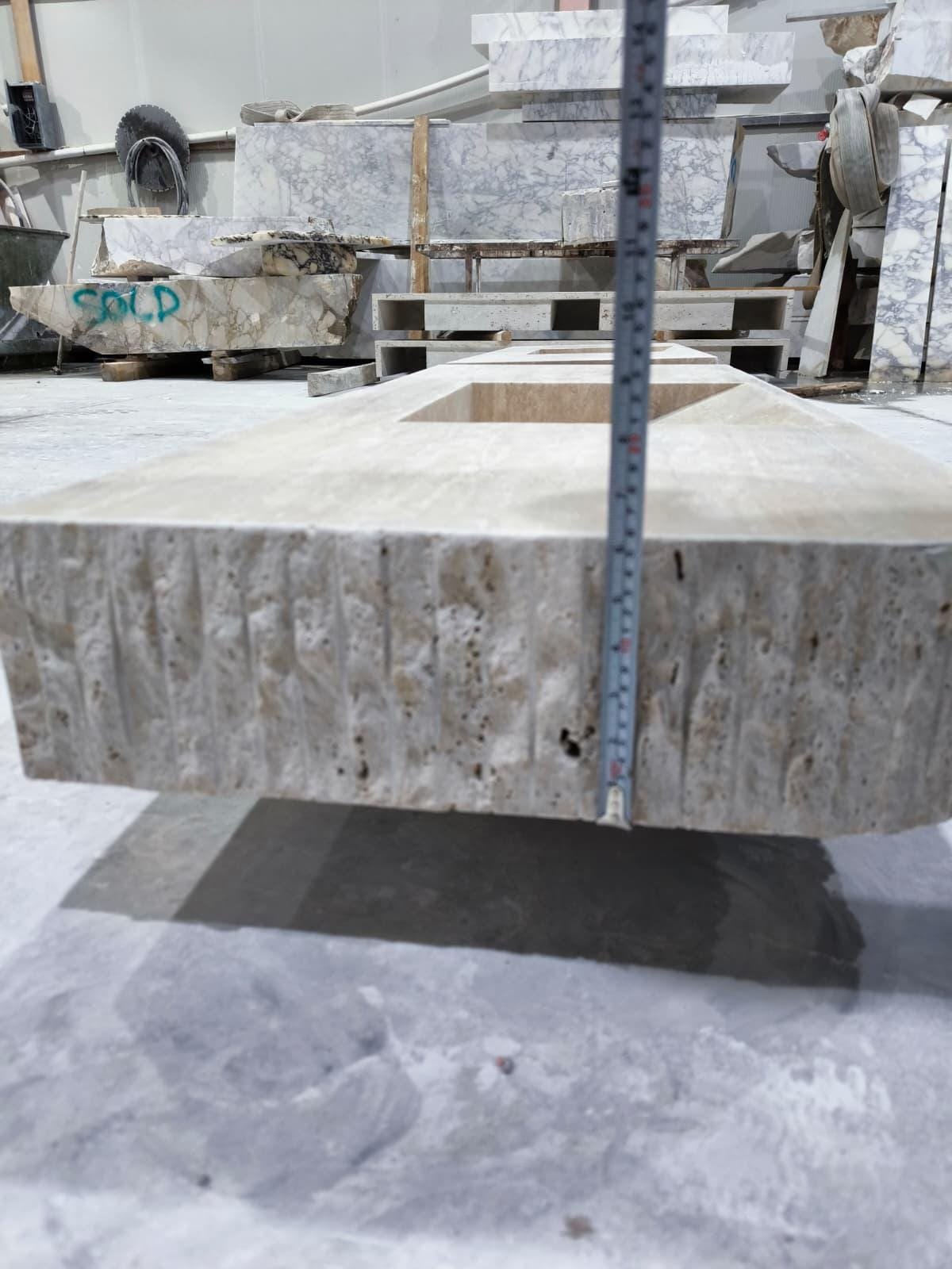 Travertine Marble Sink – Double Basin Vanity Top with Textured Front for Modern Bathrooms - Image 8