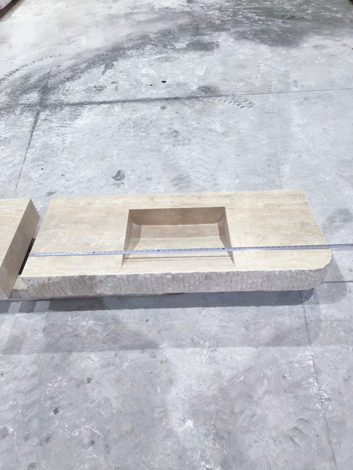 Travertine Marble Sink – Double Basin Vanity Top with Textured Front for Modern Bathrooms - Image 10