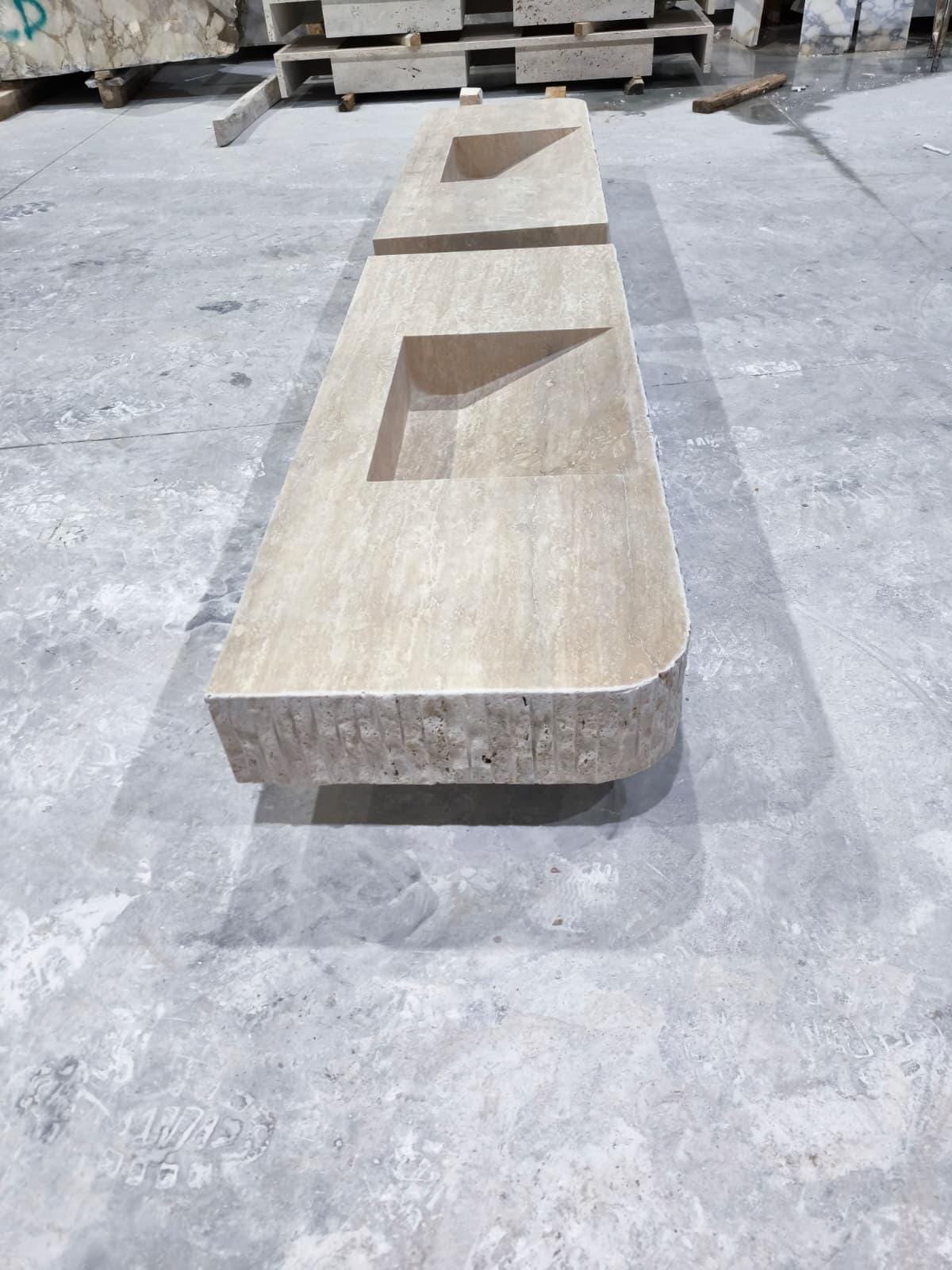 Travertine Marble Sink – Double Basin Vanity Top with Textured Front for Modern Bathrooms - Image 7