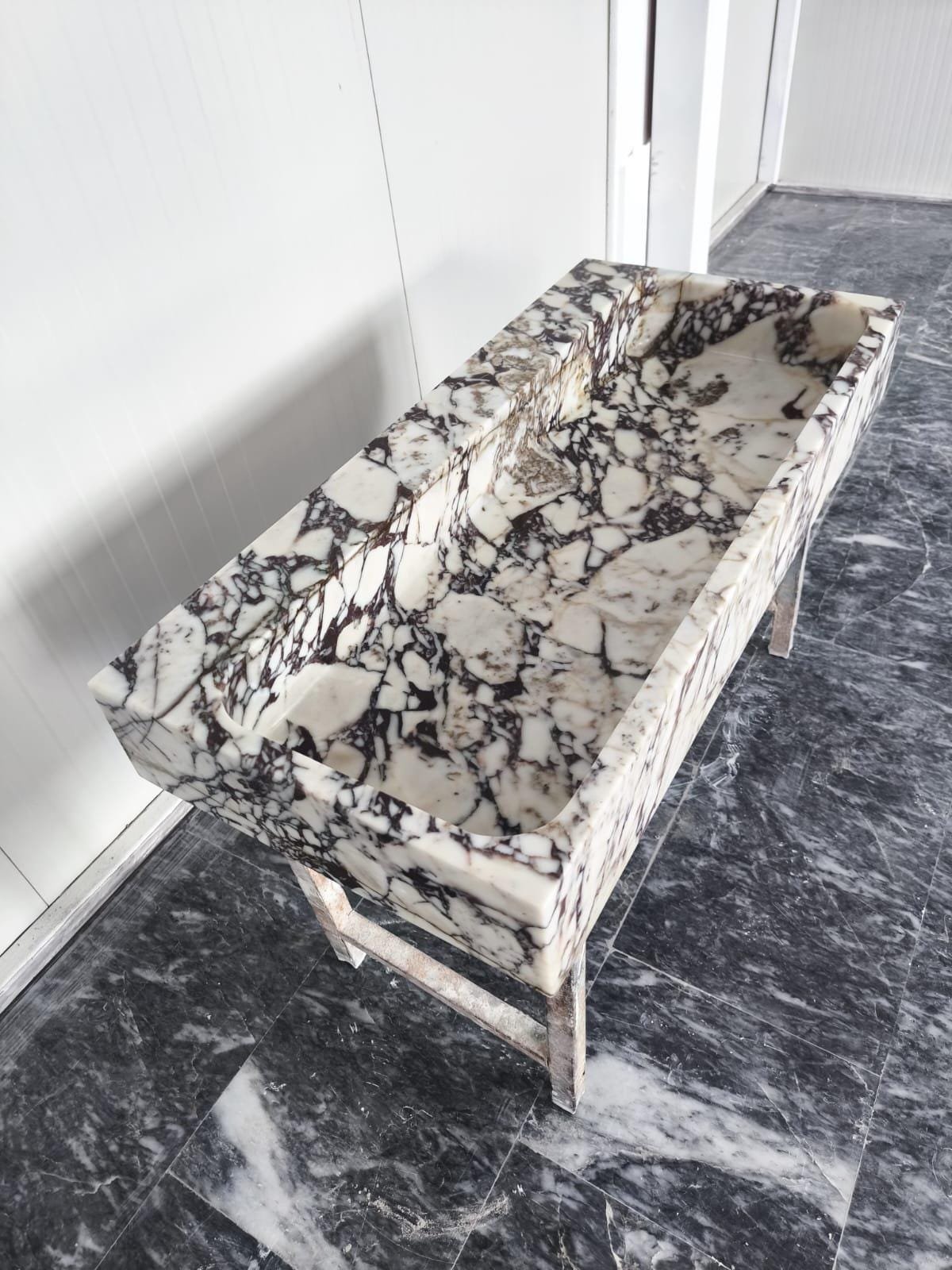 Calacatta Viola Marble Sink – Double Faucet Vanity Top with Bold Natural Veining - Image 3