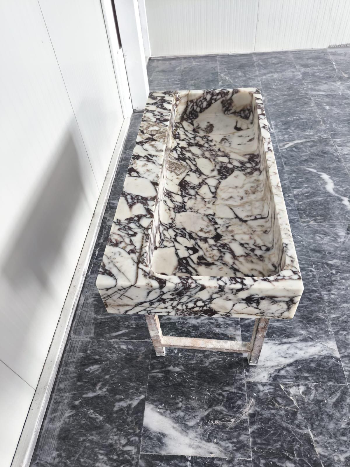 Calacatta Viola Marble Sink – Double Faucet Vanity Top with Bold Natural Veining - Image 4