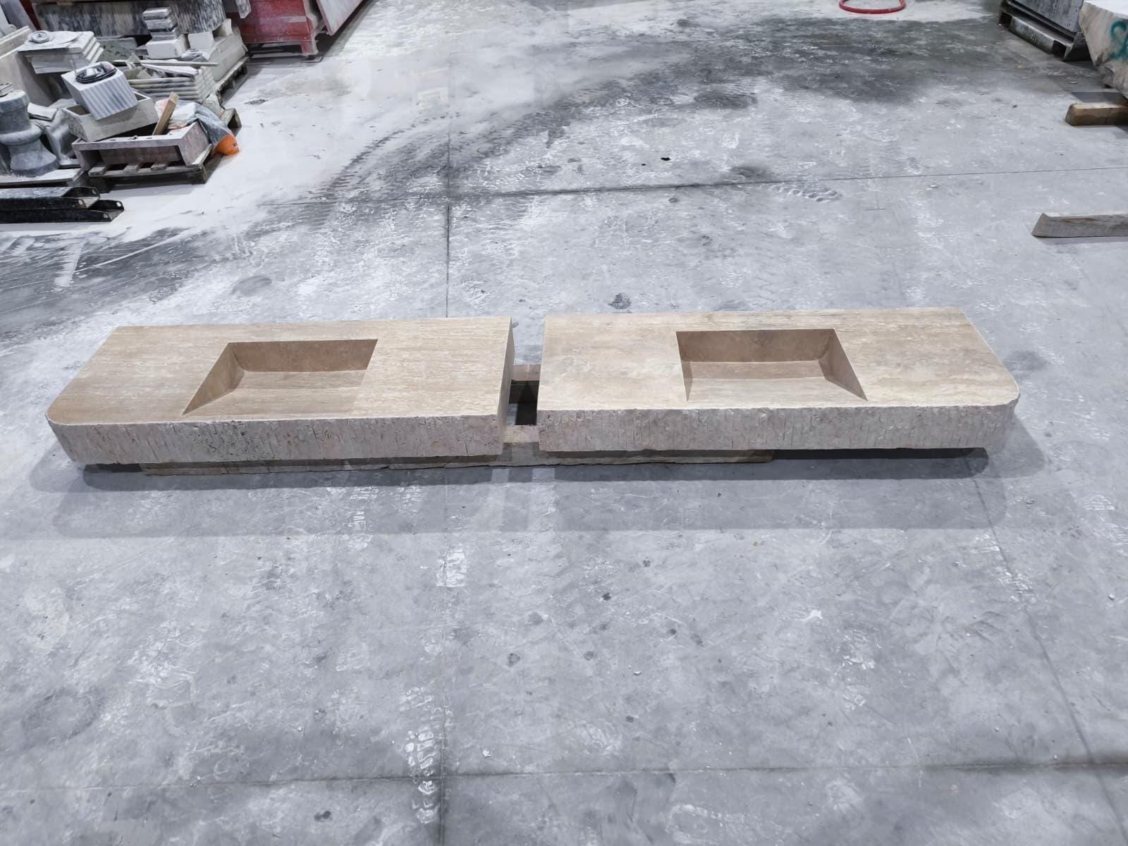 Travertine Marble Sink – Double Basin Vanity Top with Textured Front for Modern Bathrooms - Image 3